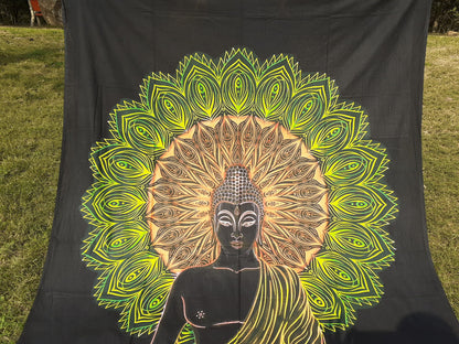 Natural Multi-Color Tie-Dyed Handprinted Buddha Tapestry, Living Room Decor,Spiritual Wall Hanging,Zen Meditation Buddha,Wall Art,