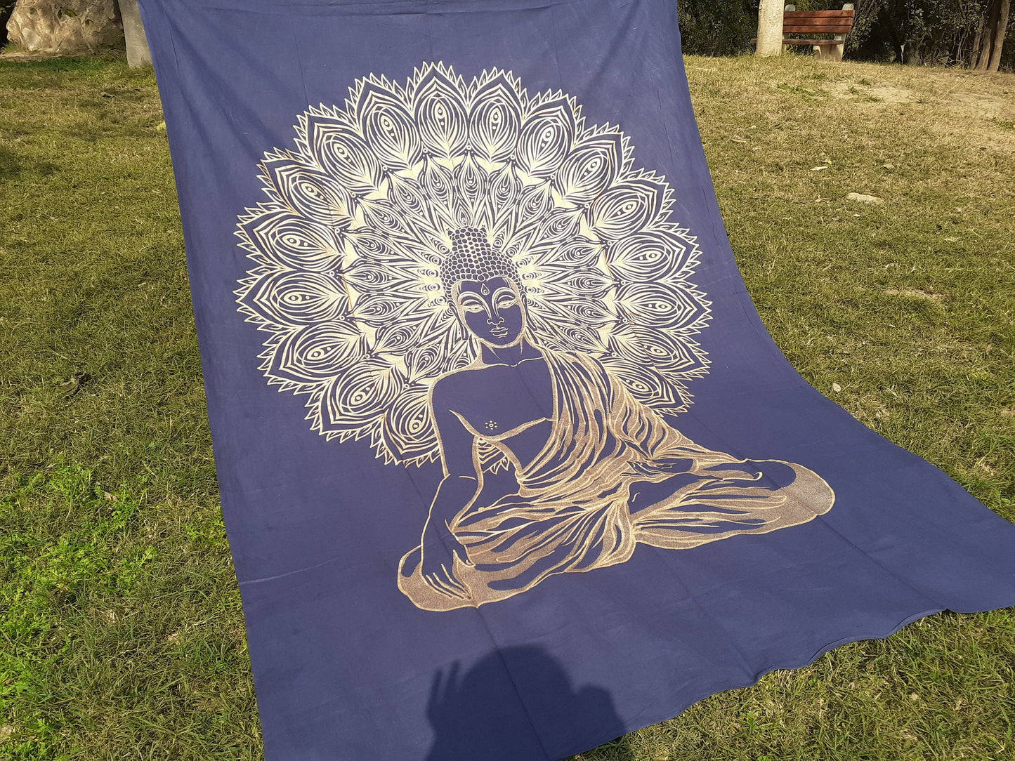 Natural Multi-Color Tie-Dyed Handprinted Buddha Tapestry, Living Room Decor,Spiritual Wall Hanging,Zen Meditation Buddha,Wall Art,