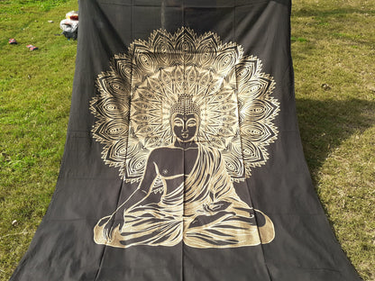 Natural Multi-Color Tie-Dyed Handprinted Buddha Tapestry, Living Room Decor,Spiritual Wall Hanging,Zen Meditation Buddha,Wall Art,