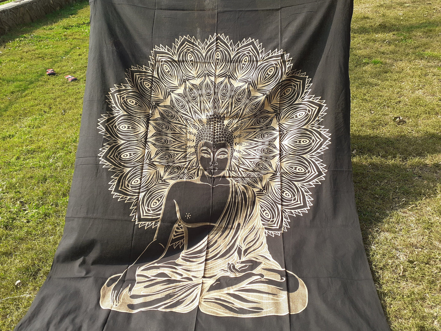 Natural Multi-Color Tie-Dyed Handprinted Buddha Tapestry, Living Room Decor,Spiritual Wall Hanging,Zen Meditation Buddha,Wall Art,