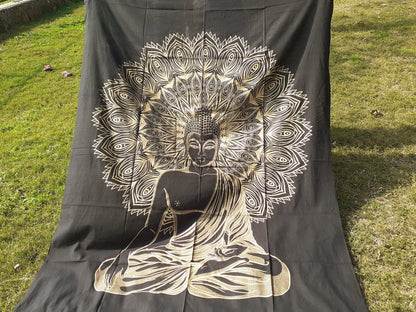 Natural Multi-Color Tie-Dyed Handprinted Buddha Tapestry, Living Room Decor,Spiritual Wall Hanging,Zen Meditation Buddha,Wall Art,