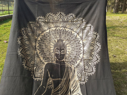 Natural Multi-Color Tie-Dyed Handprinted Buddha Tapestry, Living Room Decor,Spiritual Wall Hanging,Zen Meditation Buddha,Wall Art,