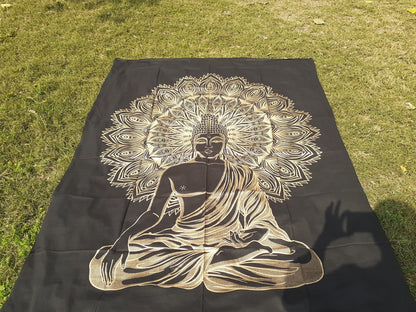 Natural Multi-Color Tie-Dyed Handprinted Buddha Tapestry, Living Room Decor,Spiritual Wall Hanging,Zen Meditation Buddha,Wall Art,