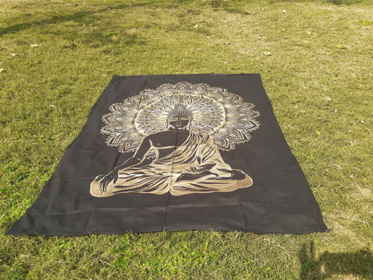 Natural Multi-Color Tie-Dyed Handprinted Buddha Tapestry, Living Room Decor,Spiritual Wall Hanging,Zen Meditation Buddha,Wall Art,