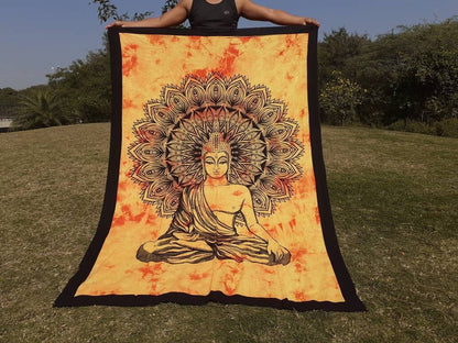 Natural Multi-Color Tie-Dyed Handprinted Buddha Tapestry, Living Room Decor,Spiritual Wall Hanging,Zen Meditation Buddha,Wall Art,
