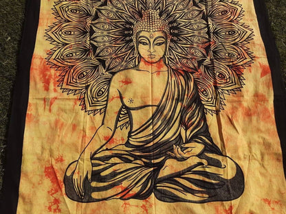 Natural Multi-Color Tie-Dyed Handprinted Buddha Tapestry, Living Room Decor,Spiritual Wall Hanging,Zen Meditation Buddha,Wall Art,