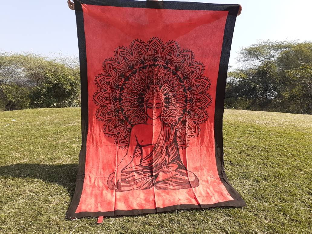 Natural Multi-Color Tie-Dyed Handprinted Buddha Tapestry, Living Room Decor,Spiritual Wall Hanging,Zen Meditation Buddha,Wall Art,