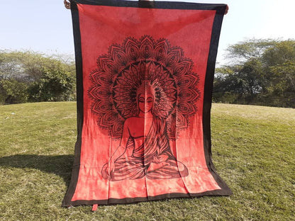 Natural Multi-Color Tie-Dyed Handprinted Buddha Tapestry, Living Room Decor,Spiritual Wall Hanging,Zen Meditation Buddha,Wall Art,