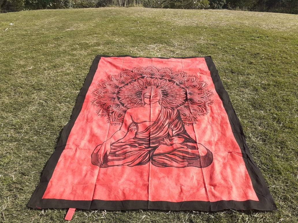 Natural Multi-Color Tie-Dyed Handprinted Buddha Tapestry, Living Room Decor,Spiritual Wall Hanging,Zen Meditation Buddha,Wall Art,
