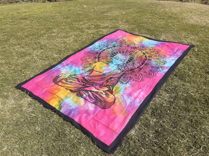Natural Multi-Color Tie-Dyed Handprinted Buddha Tapestry, Living Room Decor,Spiritual Wall Hanging,Zen Meditation Buddha,Wall Art,