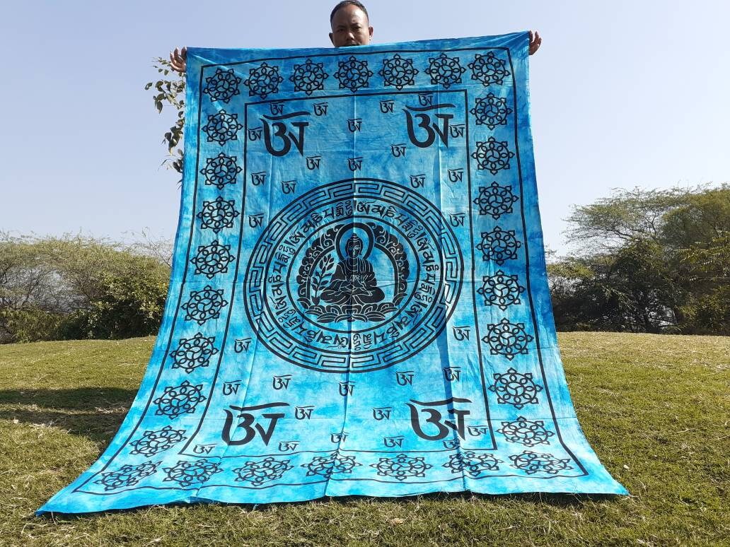 Natural Multi-Color Tie-Dyed Handprinted Buddha Tapestry, Living Room Decor,Spiritual Wall Hanging,Zen Meditation Buddha,Wall Art,