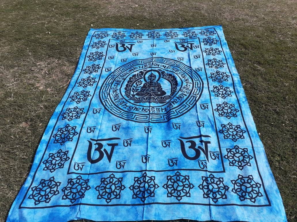 Natural Multi-Color Tie-Dyed Handprinted Buddha Tapestry, Living Room Decor,Spiritual Wall Hanging,Zen Meditation Buddha,Wall Art,