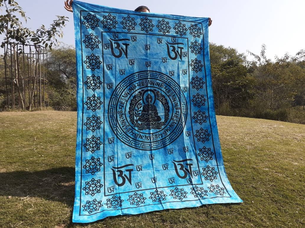 Natural Multi-Color Tie-Dyed Handprinted Buddha Tapestry, Living Room Decor,Spiritual Wall Hanging,Zen Meditation Buddha,Wall Art,