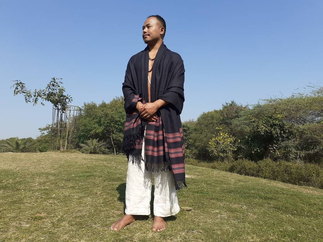 Handwoven Navy Blue Himalayan Sheep Wool Meditation Shawl,Indian Prayer Blanket,Himalayan Wool,Kullu Shawl,Handmade Indian Shawl,