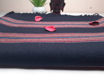 Handwoven Navy Blue Himalayan Sheep Wool Meditation Shawl,Indian Prayer Blanket,Himalayan Wool,Kullu Shawl,Handmade Indian Shawl,