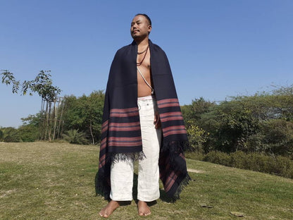 Handwoven Navy Blue Himalayan Sheep Wool Meditation Shawl,Indian Prayer Blanket,Himalayan Wool,Kullu Shawl,Handmade Indian Shawl,