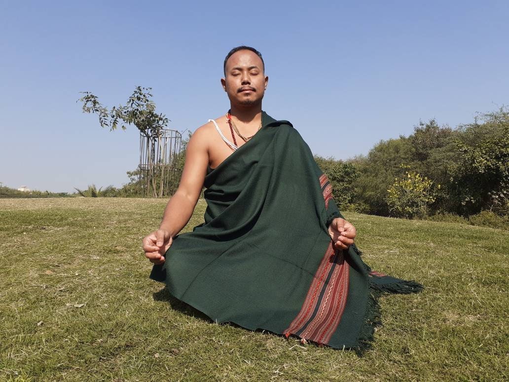 Forest Green Handwoven Pure Himalayan Sheep Wool Meditation Shawl,Himalayan Prayer Blanket,Himalayan Wool,Kullu Shawl,Handmade Indian Shawl