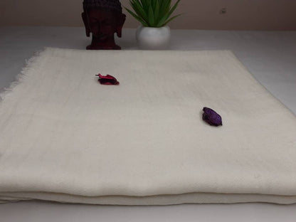 ADI YOGI X-Large Handwoven White Pure Himalayan Angora Wool Meditation Shawl,Himalayan Wool Blanket,Wool Prayer Wrap,Indian Prayer Shawl