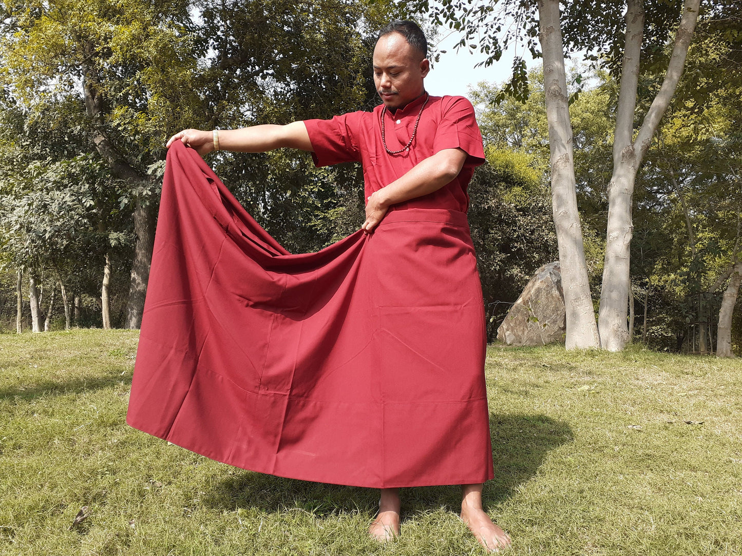 Custom-Made Pure Cotton Tibetan Buddhist Monk Meditation Robe Set,Monastry Style Layman Spiritual Dress, Zen Prayer Costumes/ Clothing