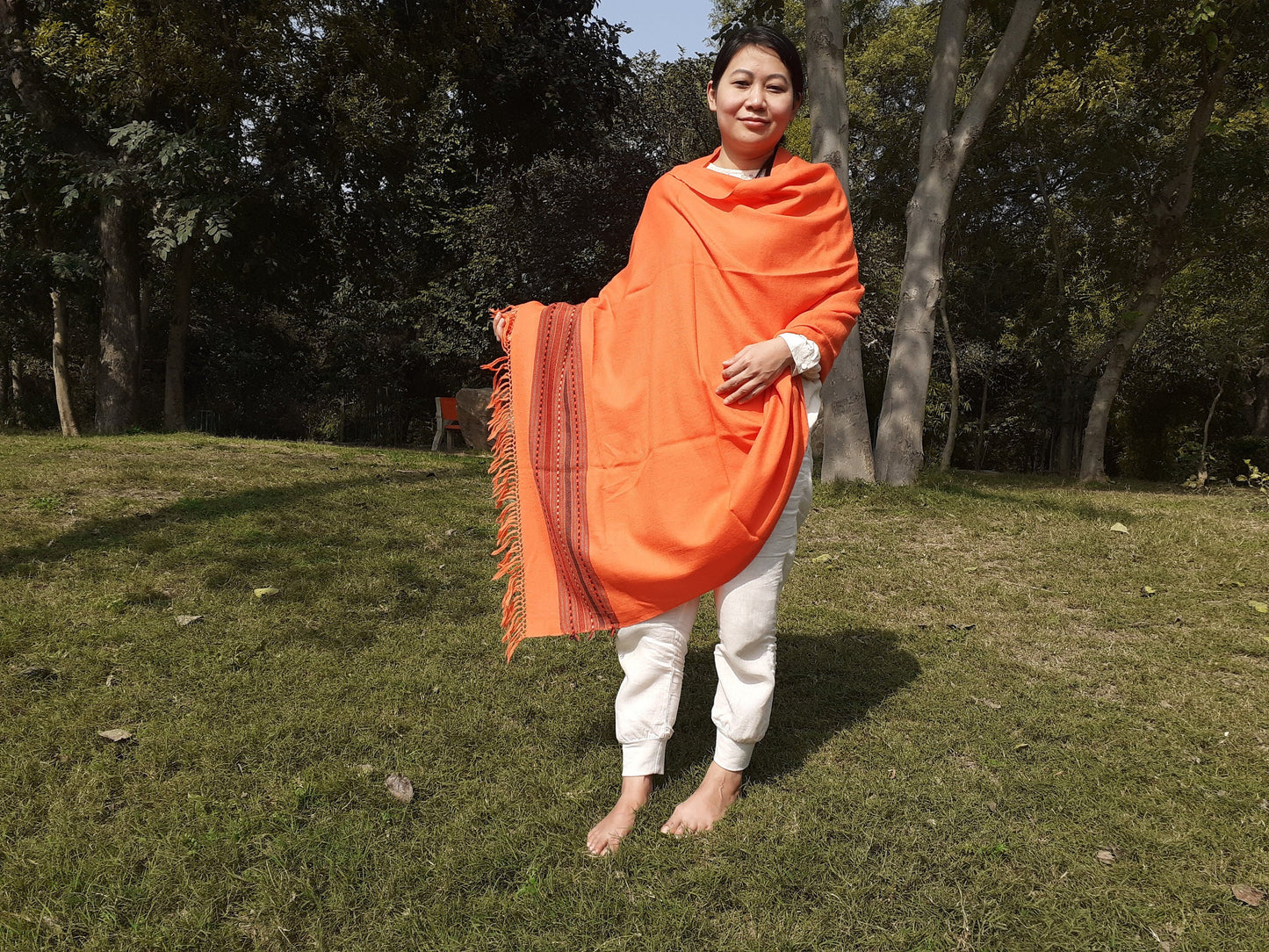 Traditional Handwoven Orange Himalayan Sheep Wool Meditation Shawl,Ethnic Indian Blanket,Himalayan Wrap,Wool Indian Shawl,Kullu Shawl