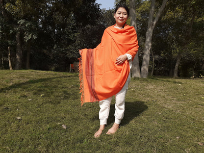 Traditional Handwoven Orange Himalayan Sheep Wool Meditation Shawl,Ethnic Indian Blanket,Himalayan Wrap,Wool Indian Shawl,Kullu Shawl