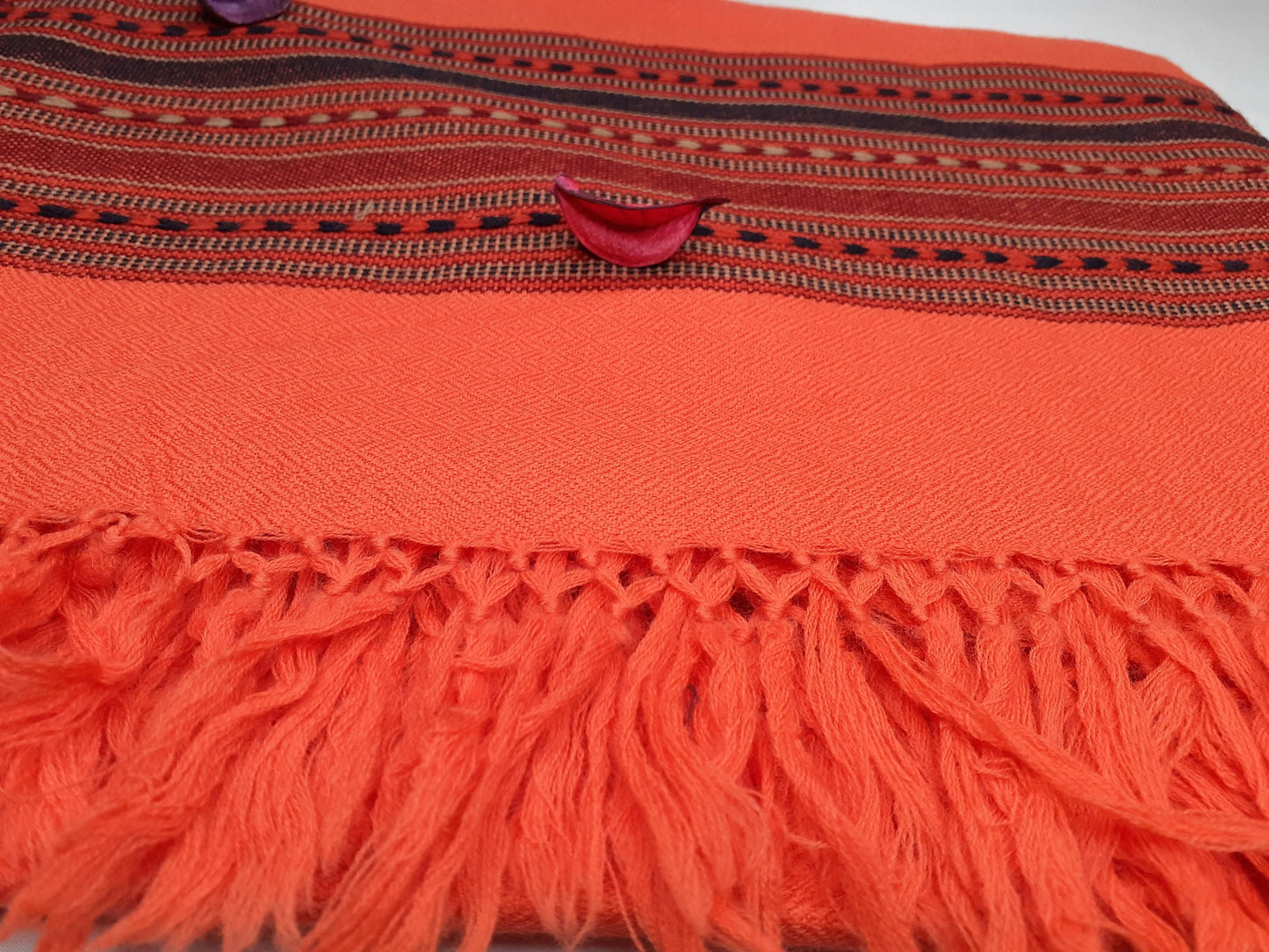 Traditional Handwoven Orange Himalayan Sheep Wool Meditation Shawl,Ethnic Indian Blanket,Himalayan Wrap,Wool Indian Shawl,Kullu Shawl