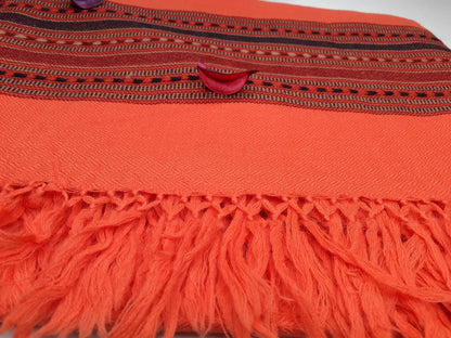 Traditional Handwoven Orange Himalayan Sheep Wool Meditation Shawl,Ethnic Indian Blanket,Himalayan Wrap,Wool Indian Shawl,Kullu Shawl
