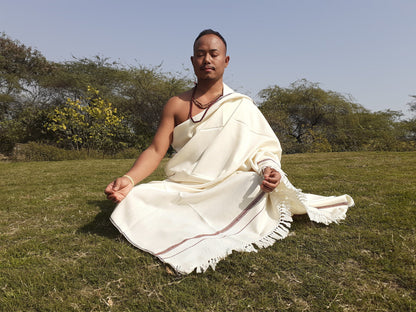 GANESHA Large Handwoven White Pure Himalayan Sheep Wool Meditation Shawl,Handmade Indian/Himalayan Tantrik Prayer Wrap,Himalayan Yoga Shawl,