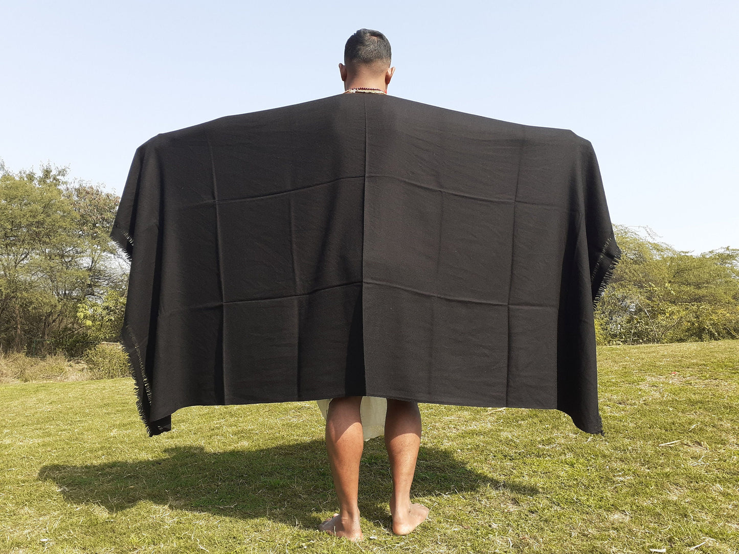 Solid Black Handwoven Himalaya Sheep Wool Meditation Shawl,IndianEthnic Blanket,Handmade Woolen Wrap,Himalayan Wool,Indian Wool Prayer Stole