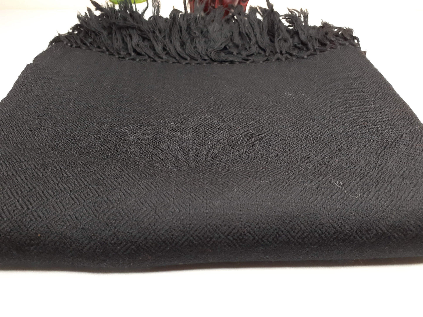 Solid Black Handwoven Himalayan Sheep Wool Meditation Shawl,Ethnic Indian Blanket,Handmade Woolen Wrap,Himalayan Wool,Oversized Scarf,
