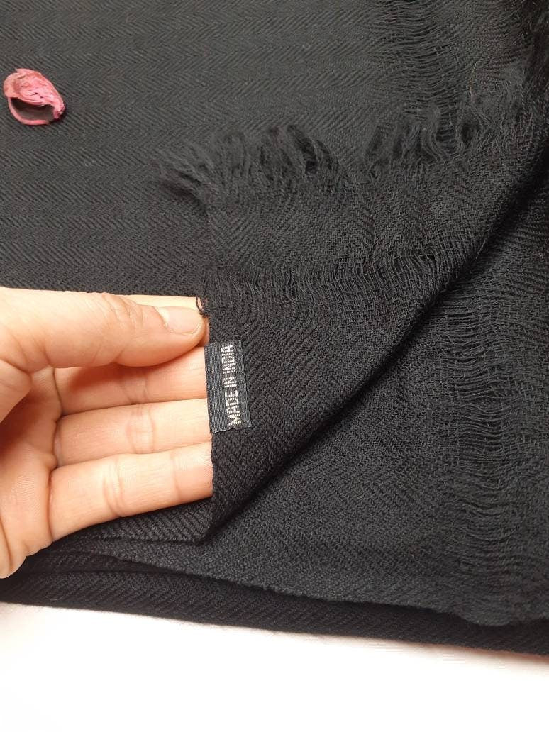 Solid Black Handwoven Himalaya Sheep Wool Meditation Shawl,IndianEthnic Blanket,Handmade Woolen Wrap,Himalayan Wool,Indian Wool Prayer Stole