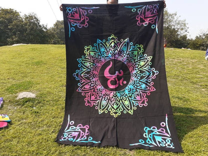 Hand Dyed Pure Cotton Om Mandala Spiritual Tapestry, Buddhist Tapestry,Cloth Wall Hanging  Decor,Meditation Tapestry,Zen Hanging Wall Decor