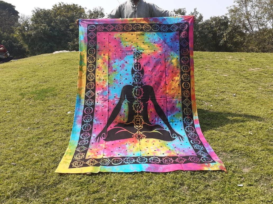 Hand Dyed Pure Cotton Seven Chakra Tapestry,Spiritual Tapestry, Buddhist Tapestry, Wall Hnging Decor,Meditation Tapestry,Wall Decor,Art Hang