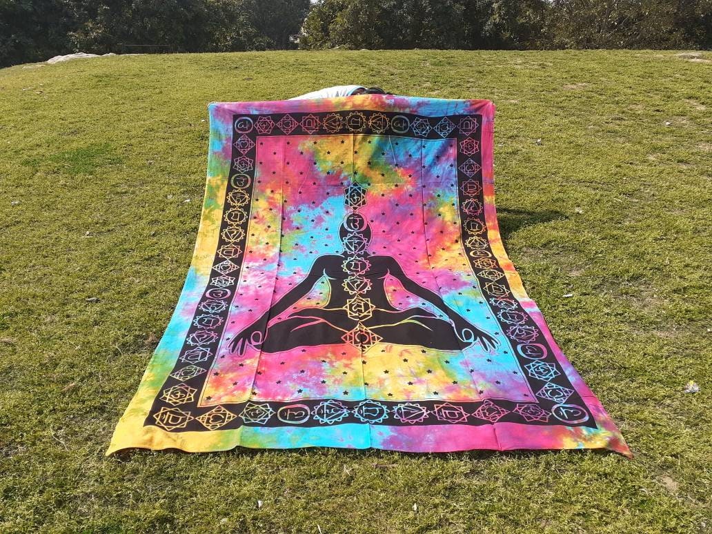 Hand Dyed Pure Cotton Seven Chakra Tapestry,Spiritual Tapestry, Buddhist Tapestry, Wall Hnging Decor,Meditation Tapestry,Wall Decor,Art Hang