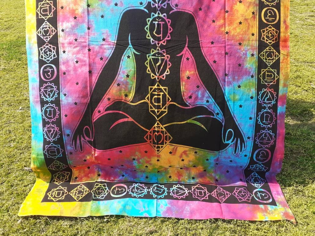 Hand Dyed Pure Cotton Seven Chakra Tapestry,Spiritual Tapestry, Buddhist Tapestry, Wall Hnging Decor,Meditation Tapestry,Wall Decor,Art Hang