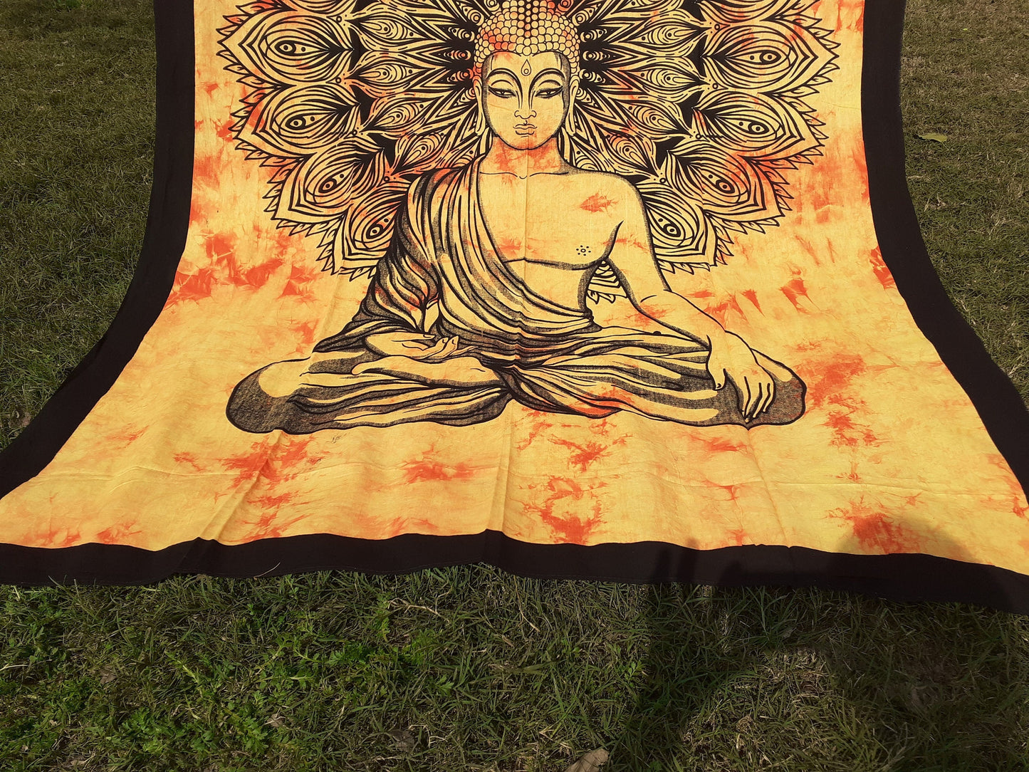 Natural Multi-Color Tie-Dyed Handprinted Buddha Tapestry, Living Room Decor,Spiritual Wall Hanging,Zen Meditation Buddha,Wall Art,