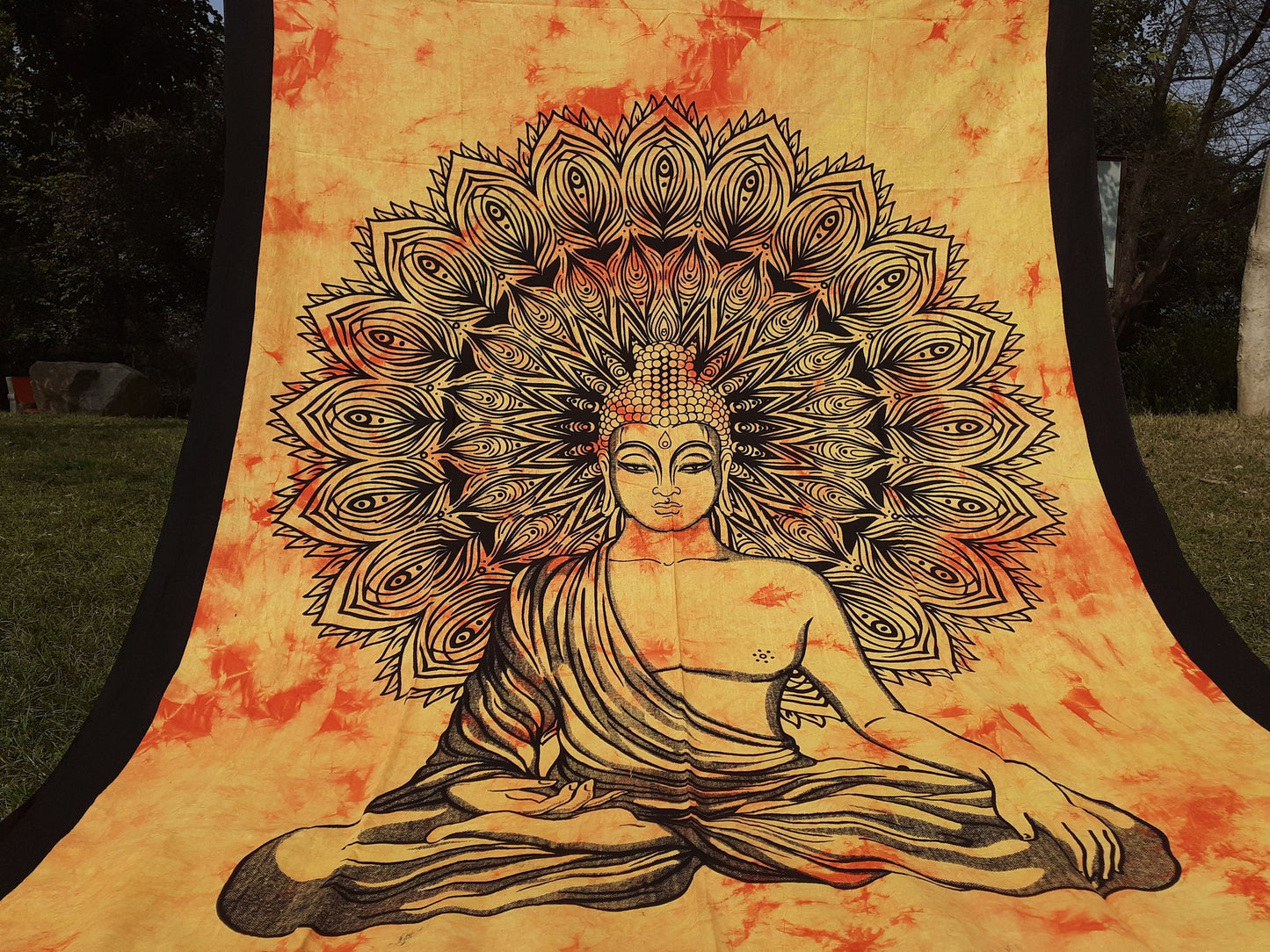 Natural Multi-Color Tie-Dyed Handprinted Buddha Tapestry, Living Room Decor,Spiritual Wall Hanging,Zen Meditation Buddha,Wall Art,