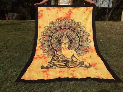Natural Multi-Color Tie-Dyed Handprinted Buddha Tapestry, Living Room Decor,Spiritual Wall Hanging,Zen Meditation Buddha,Wall Art,