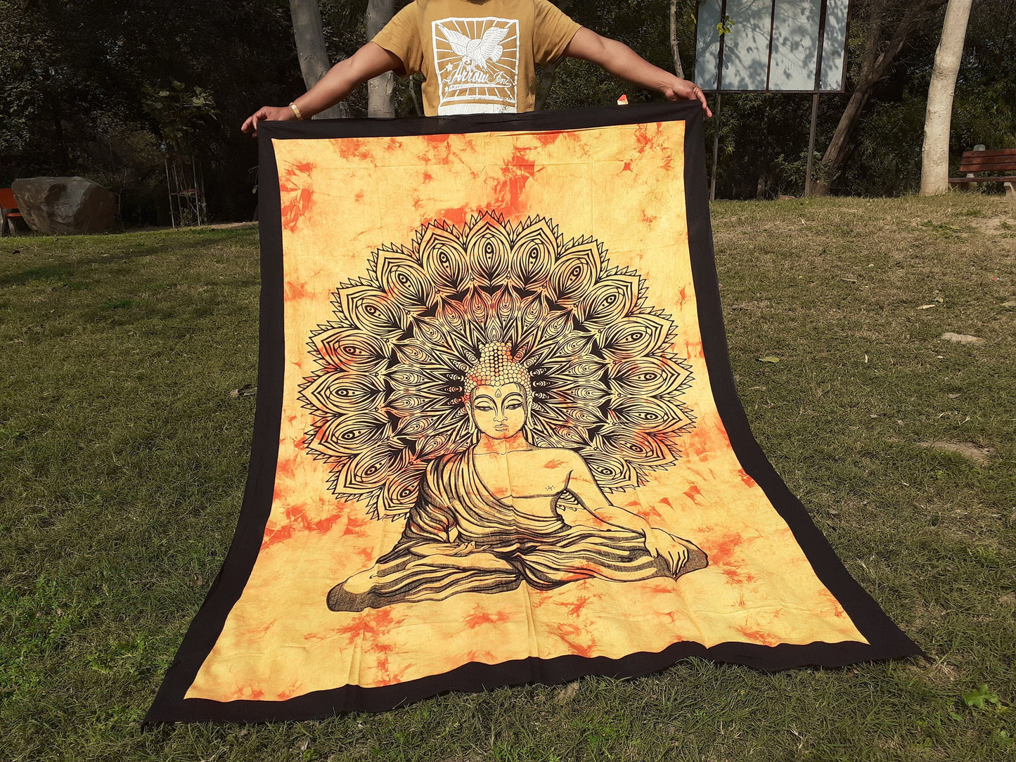 Natural Multi-Color Tie-Dyed Handprinted Buddha Tapestry, Living Room Decor,Spiritual Wall Hanging,Zen Meditation Buddha,Wall Art,