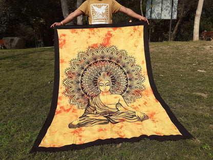 Natural Multi-Color Tie-Dyed Handprinted Buddha Tapestry, Living Room Decor,Spiritual Wall Hanging,Zen Meditation Buddha,Wall Art,