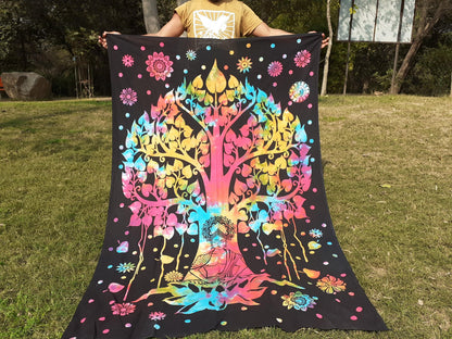 Natural Multi-Color Tie-Dyed Handprinted Buddha Tapestry, Living Room Decor,Spiritual Wall Hanging,Zen Meditation Buddha,Wall Art,