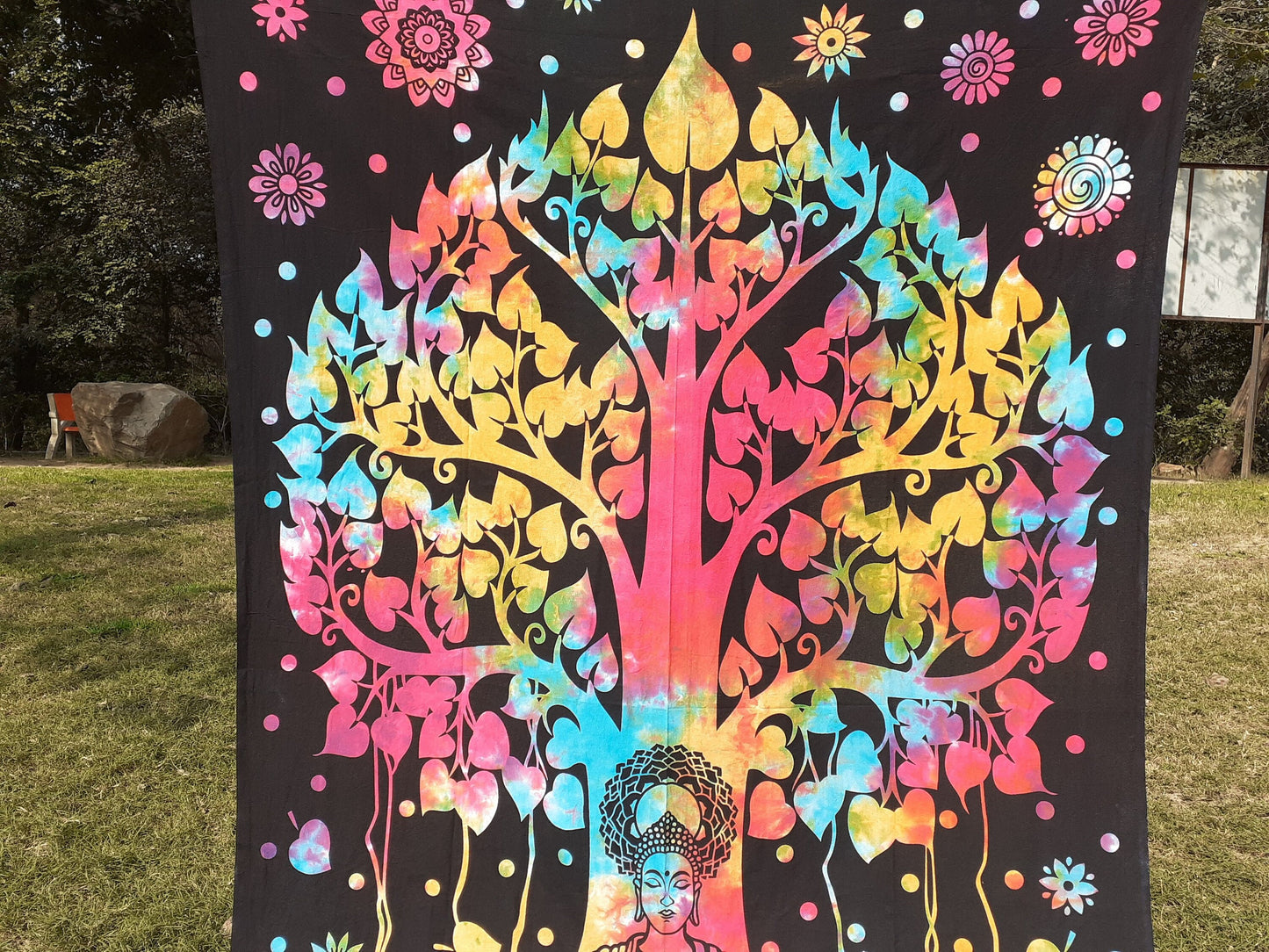 Natural Multi-Color Tie-Dyed Handprinted Buddha Tapestry, Living Room Decor,Spiritual Wall Hanging,Zen Meditation Buddha,Wall Art,