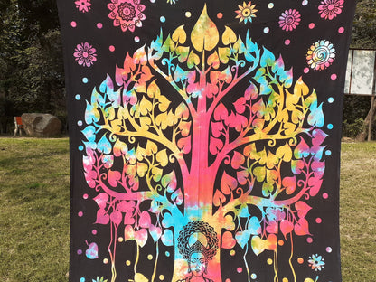 Natural Multi-Color Tie-Dyed Handprinted Buddha Tapestry, Living Room Decor,Spiritual Wall Hanging,Zen Meditation Buddha,Wall Art,