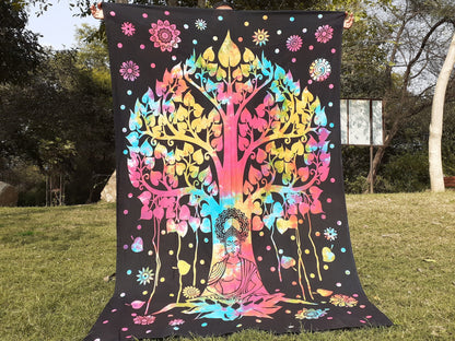 Natural Multi-Color Tie-Dyed Handprinted Buddha Tapestry, Living Room Decor,Spiritual Wall Hanging,Zen Meditation Buddha,Wall Art,