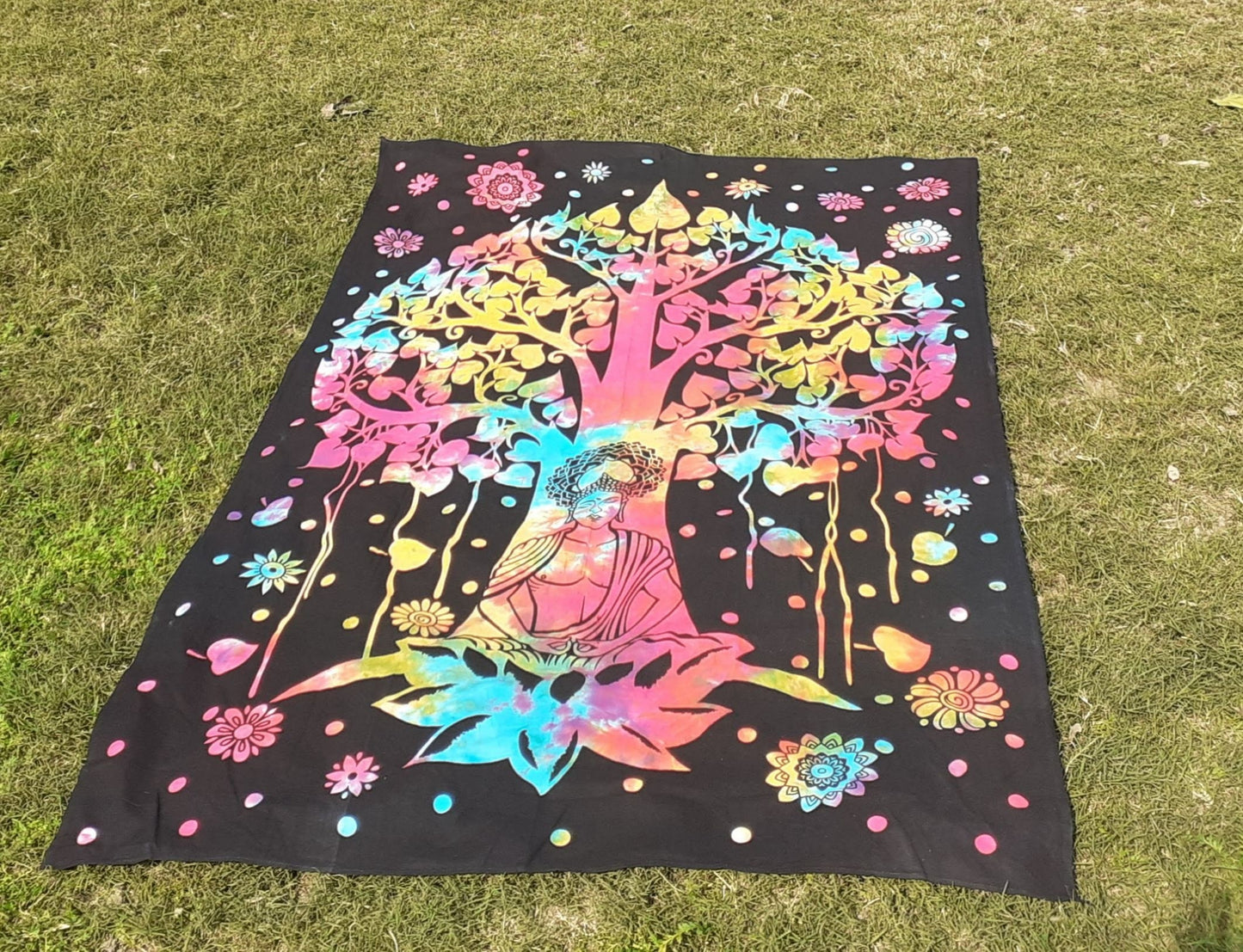 Natural Multi-Color Tie-Dyed Handprinted Buddha Tapestry, Living Room Decor,Spiritual Wall Hanging,Zen Meditation Buddha,Wall Art,