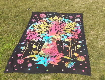 Natural Multi-Color Tie-Dyed Handprinted Buddha Tapestry, Living Room Decor,Spiritual Wall Hanging,Zen Meditation Buddha,Wall Art,