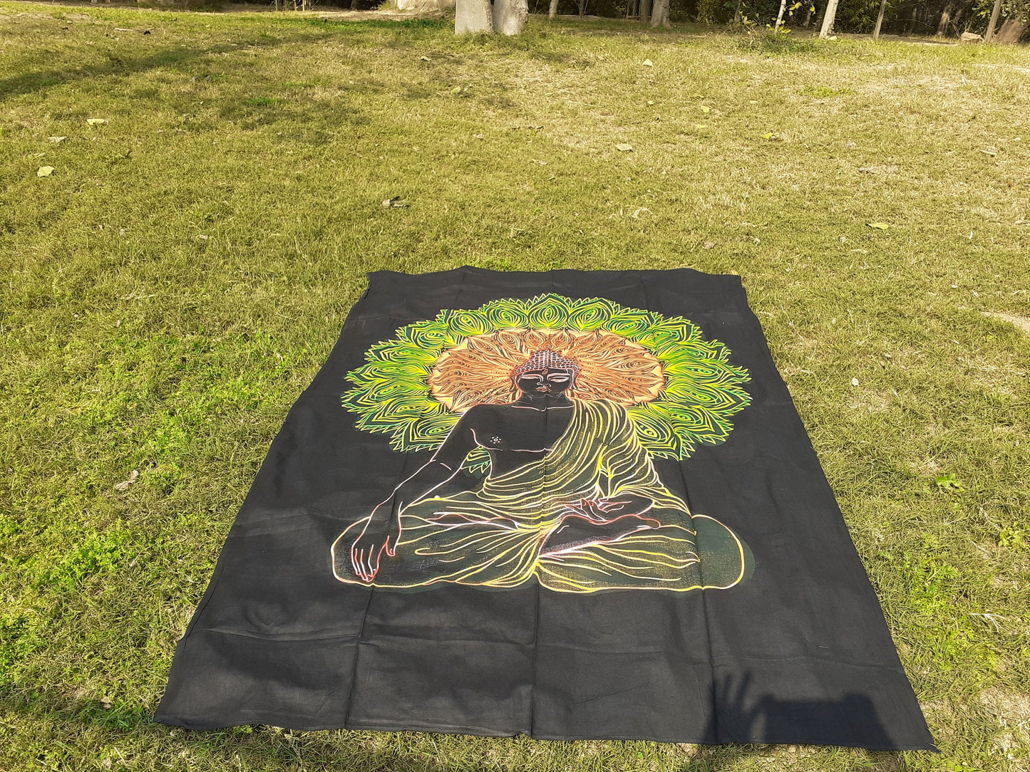 Natural Multi-Color Tie-Dyed Handprinted Buddha Tapestry, Living Room Decor,Spiritual Wall Hanging,Zen Meditation Buddha,Wall Art,