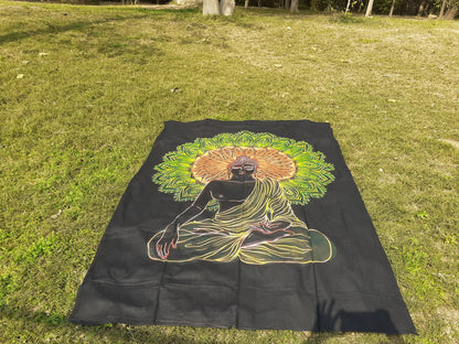 Natural Multi-Color Tie-Dyed Handprinted Buddha Tapestry, Living Room Decor,Spiritual Wall Hanging,Zen Meditation Buddha,Wall Art,