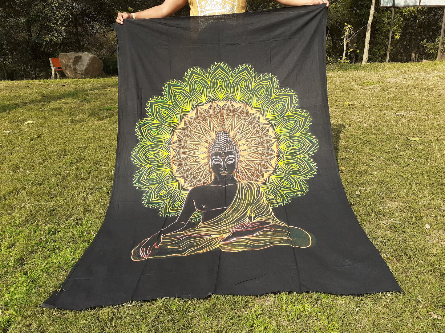 Natural Multi-Color Tie-Dyed Handprinted Buddha Tapestry, Living Room Decor,Spiritual Wall Hanging,Zen Meditation Buddha,Wall Art,