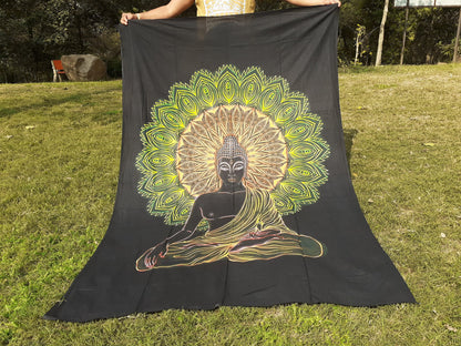 Natural Multi-Color Tie-Dyed Handprinted Buddha Tapestry, Living Room Decor,Spiritual Wall Hanging,Zen Meditation Buddha,Wall Art,